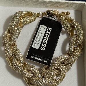Express Gold Tone Chain Link Rhinestone‎ Statement Bracelet New with Tags